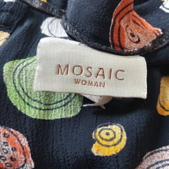 Vintage Mosaic Woman Black & Multicolor Fruit Print Plus Size Midi Length Skirt - Picture 3 of 12